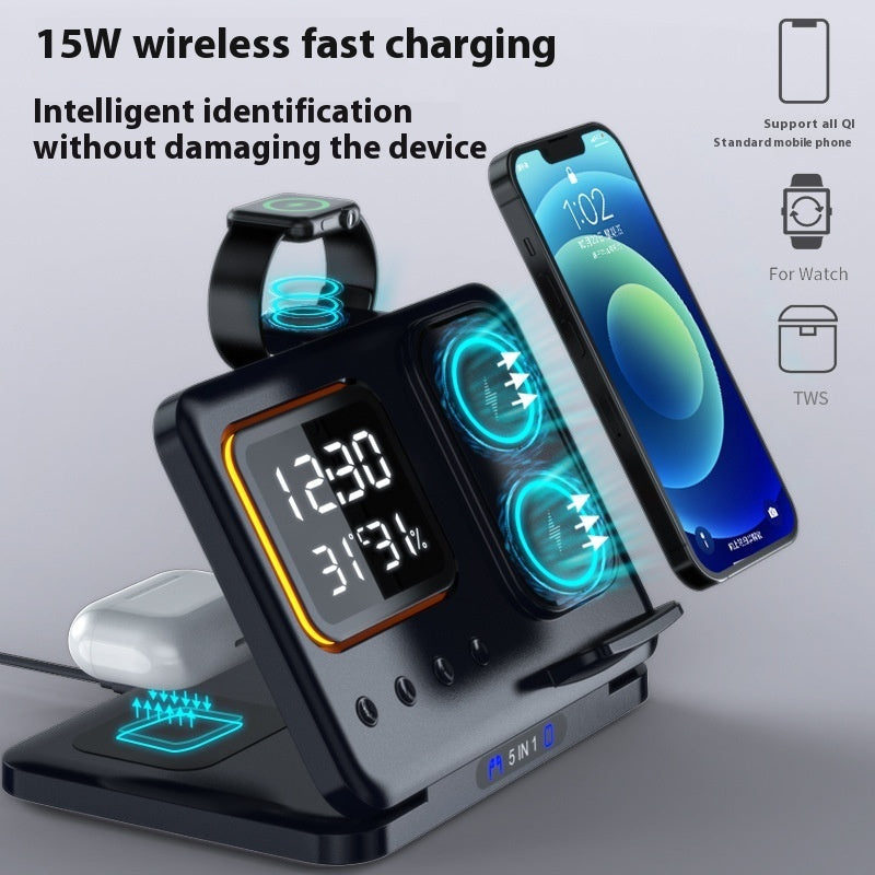 15W Wireless Chargers Stand 5 In1 LED Digital Alarm